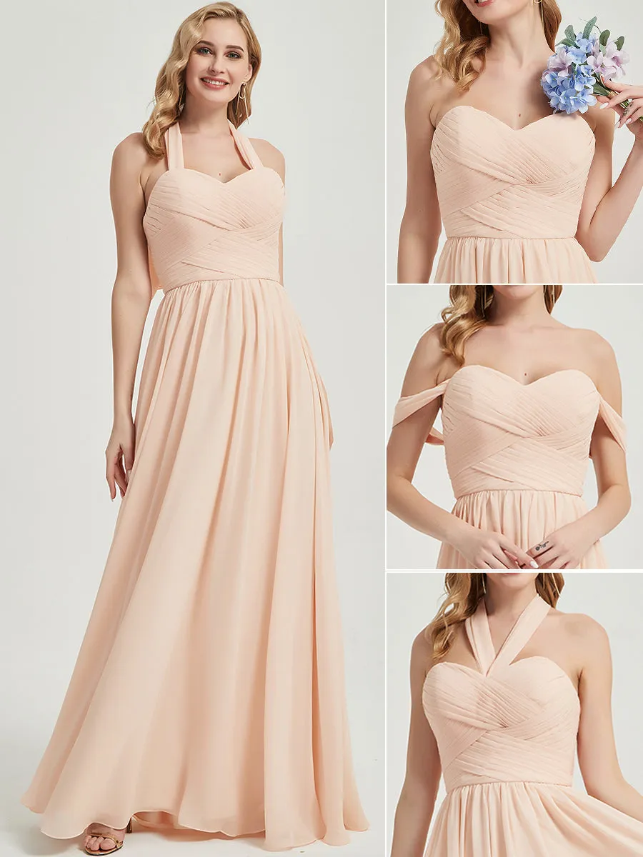 Sage Green Pleated Convertible Maxi Chiffon Bridesmaid Dress