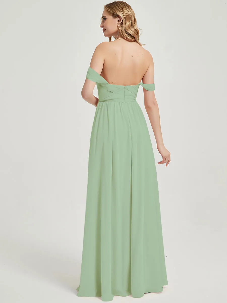 Sage Green Pleated Convertible Maxi Chiffon Bridesmaid Dress