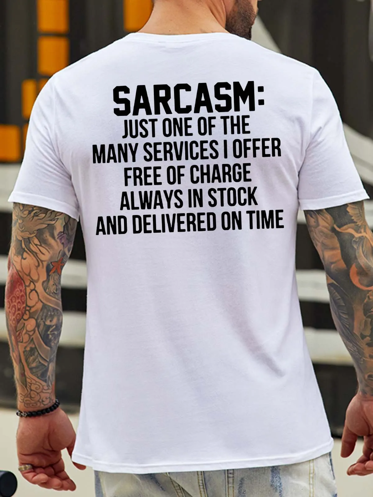 Sarcasm Back Print Short Sleeve Crew Neck Cotton Blends T-shirt