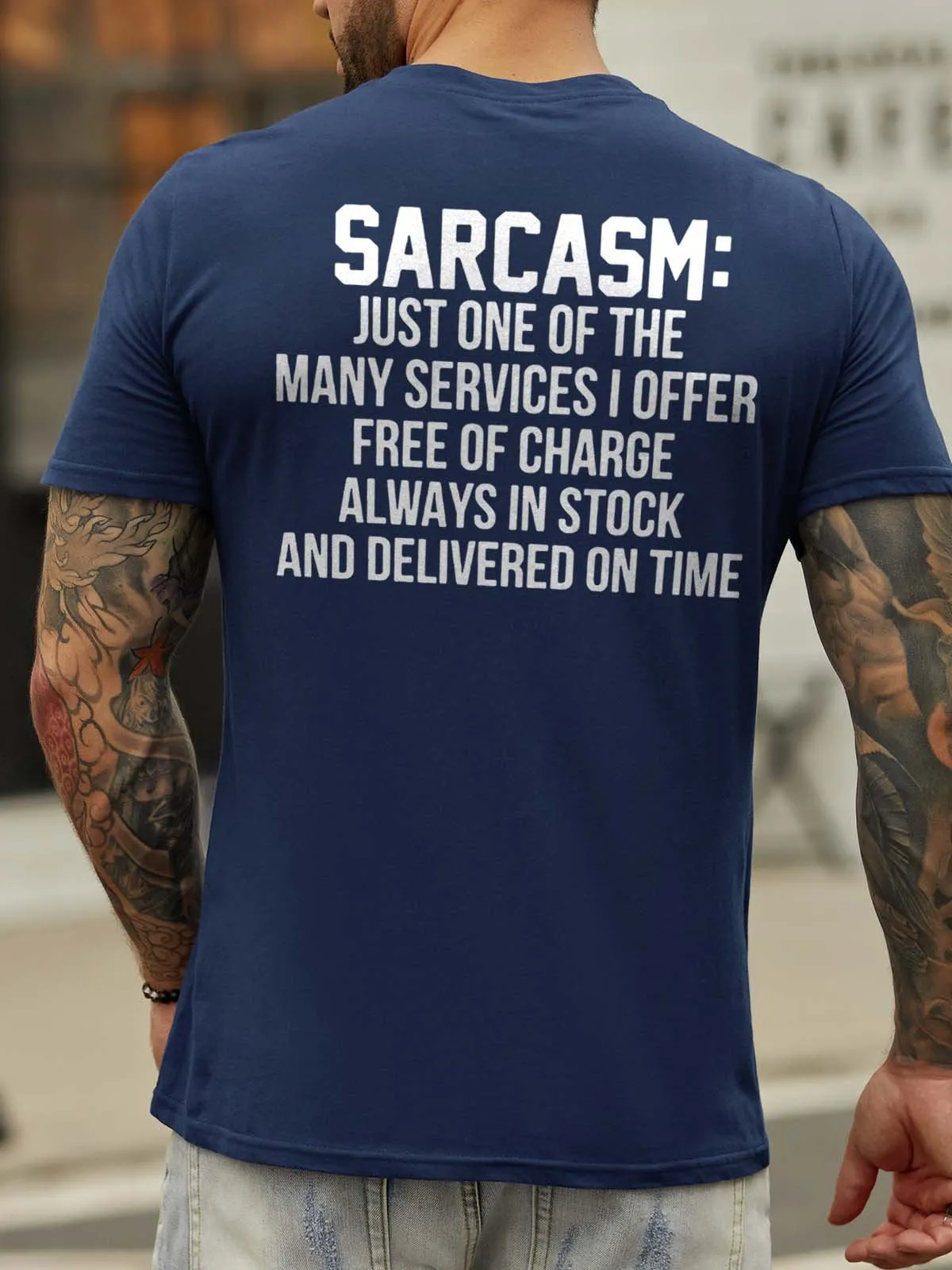 Sarcasm Back Print Short Sleeve Crew Neck Cotton Blends T-shirt