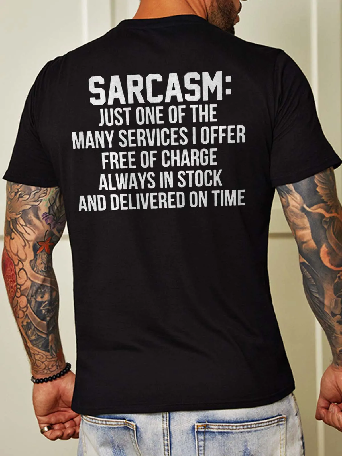Sarcasm Back Print Short Sleeve Crew Neck Cotton Blends T-shirt