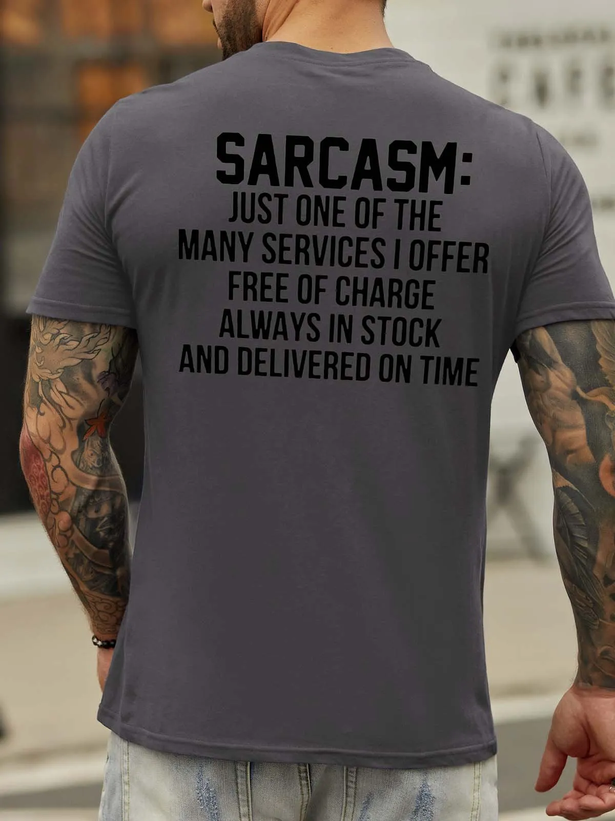 Sarcasm Back Print Short Sleeve Crew Neck Cotton Blends T-shirt