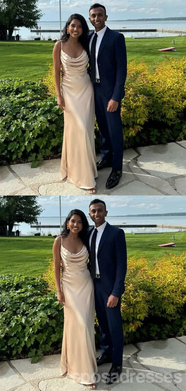 Sexy Champagne Mermaid Spaghetti Straps Maxi Long Bridesmaid Dresses For Wedding Party,WG1863