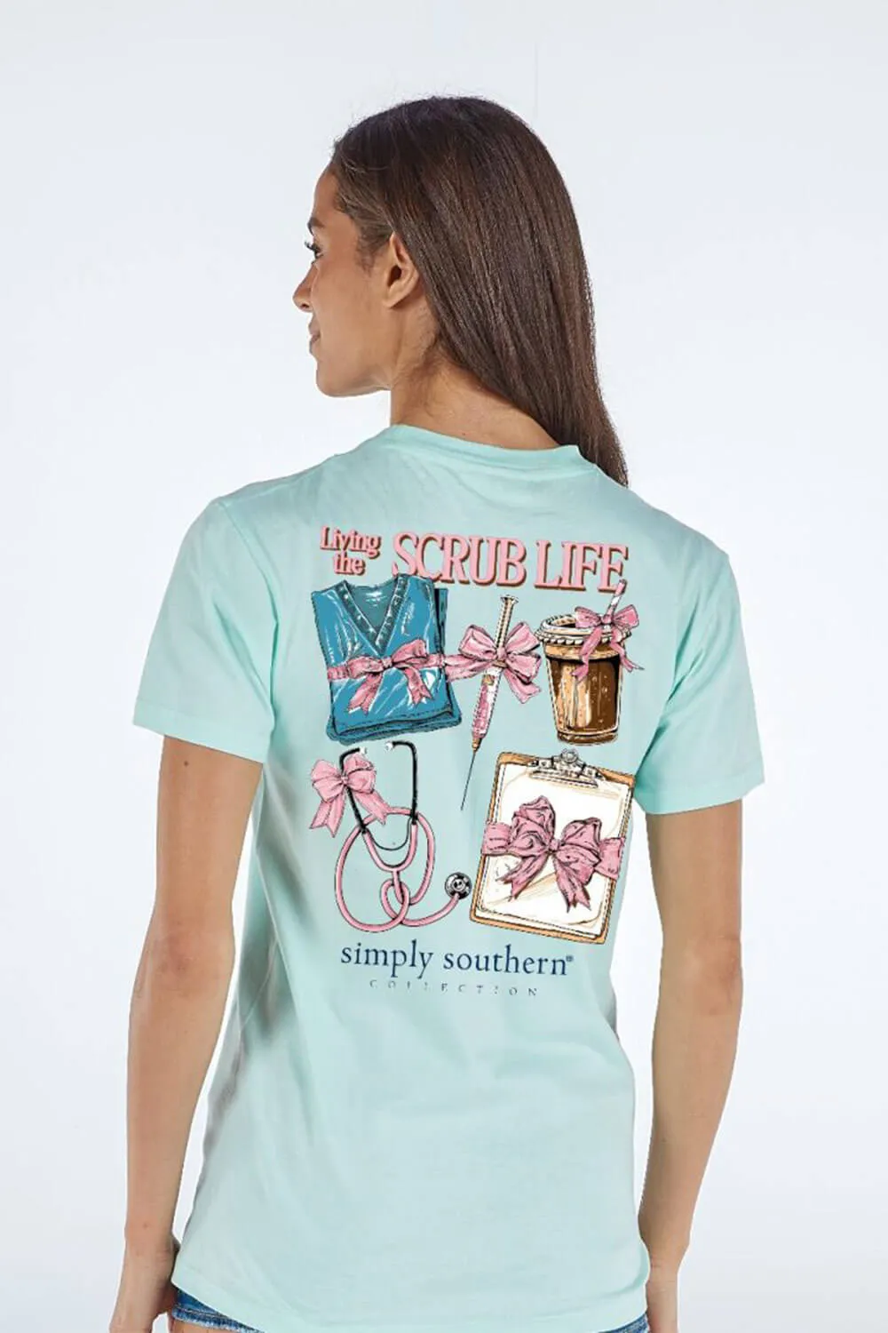 Simply Southern Living The Scrub Life T-Shirt for Women in Mint | SS-SCRUB-MINT