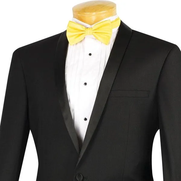 Slim Fit 2 Piece 1 Button Shawl Collar Tuxedo (Black) T-SS