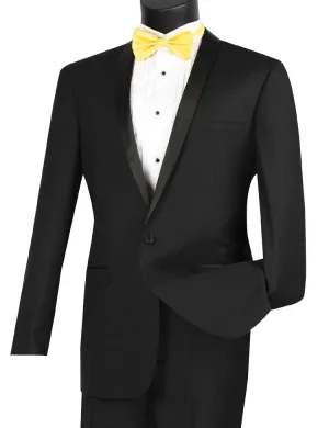 Slim Fit 2 Piece 1 Button Shawl Collar Tuxedo (Black) T-SS