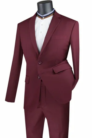 Slim Fit 2 Piece 2 Button Suit (Burgundy) SC900-12