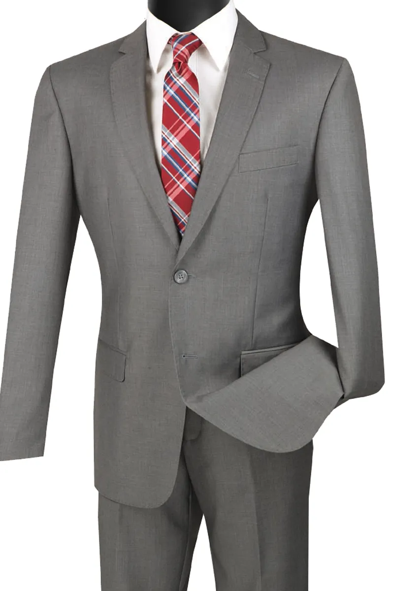 Slim Fit 2 Piece 2 Button Suit (Medium Gray) SC900-12