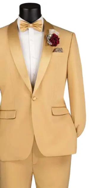 Slim Fit 2 Piece Stretch Fabric Suit Light Gold TSS-2