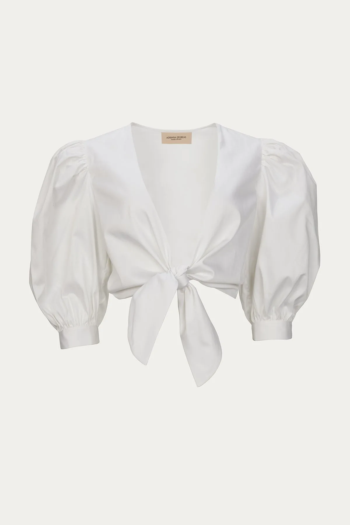 SOLID PUFF-SLEEVE CROPPED BLOUSE