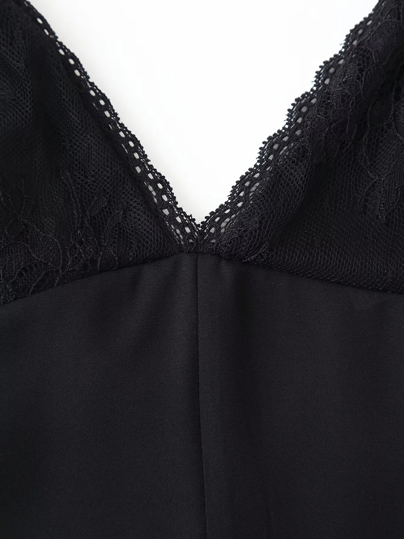 Spaghetti Strap Lace Trim Sheer Panel Dress
