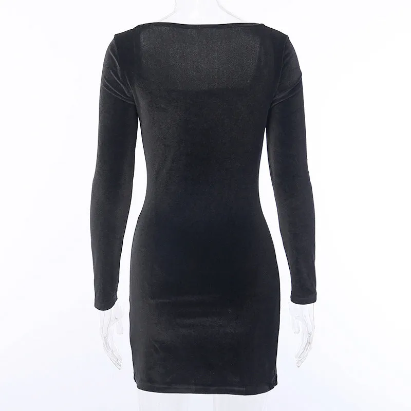 Square Collar Velvet Slit Leg Party Bodycon Mini Dresses