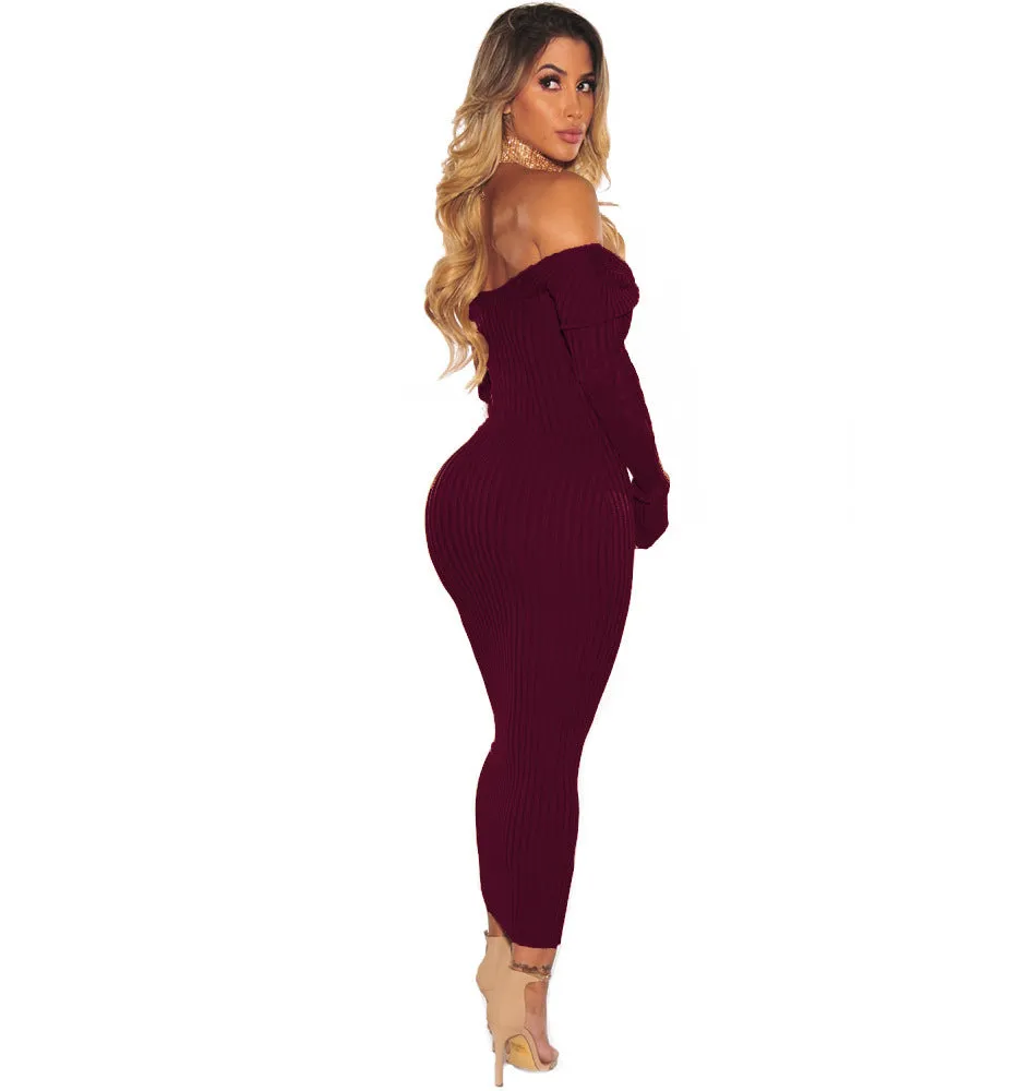 Strapless Dress Women Sexy Off Shoulder Long Sleeve Bodycon