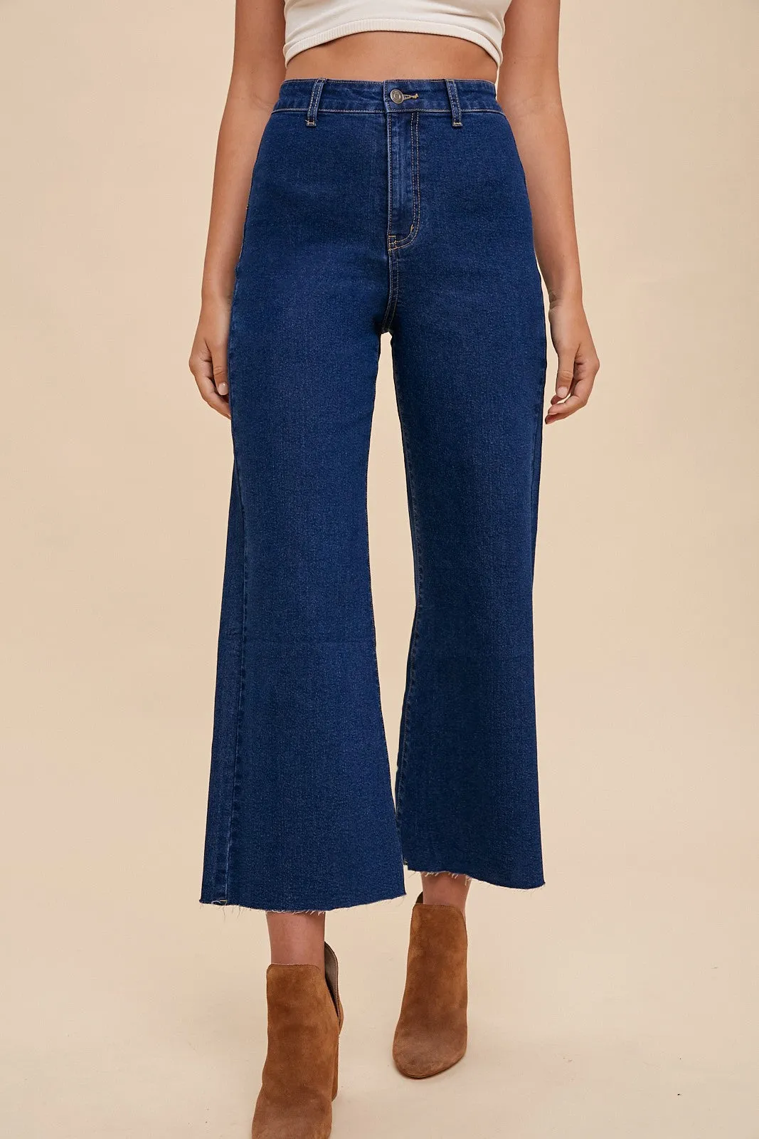 STRETCH HIGH RISE WIDE LEG CROPPED JEAN // 2 COLORS