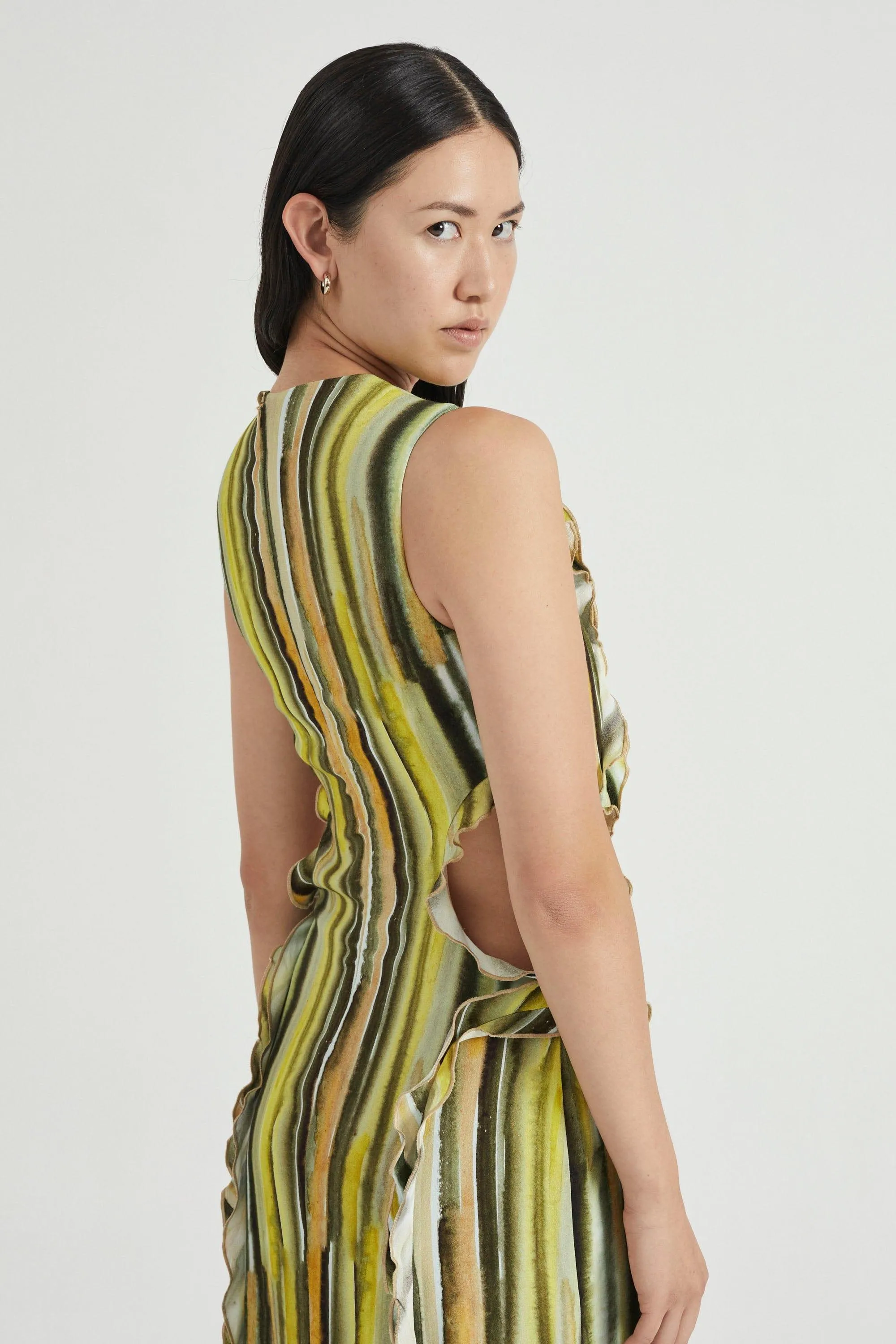 STROKE FRILL MAXI TANK DRESS | BRUSH STROKE