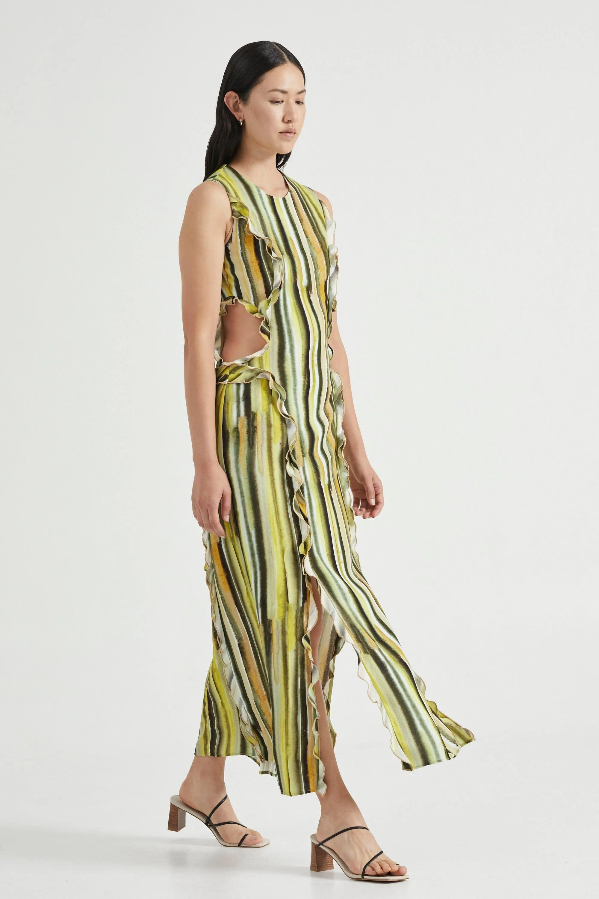 STROKE FRILL MAXI TANK DRESS | BRUSH STROKE