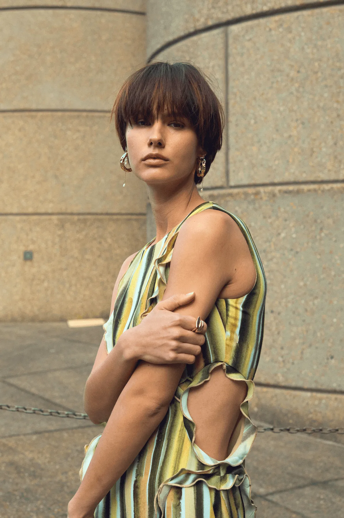 STROKE FRILL MAXI TANK DRESS | BRUSH STROKE