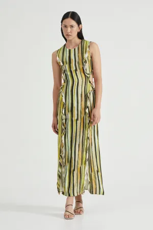 STROKE FRILL MAXI TANK DRESS | BRUSH STROKE