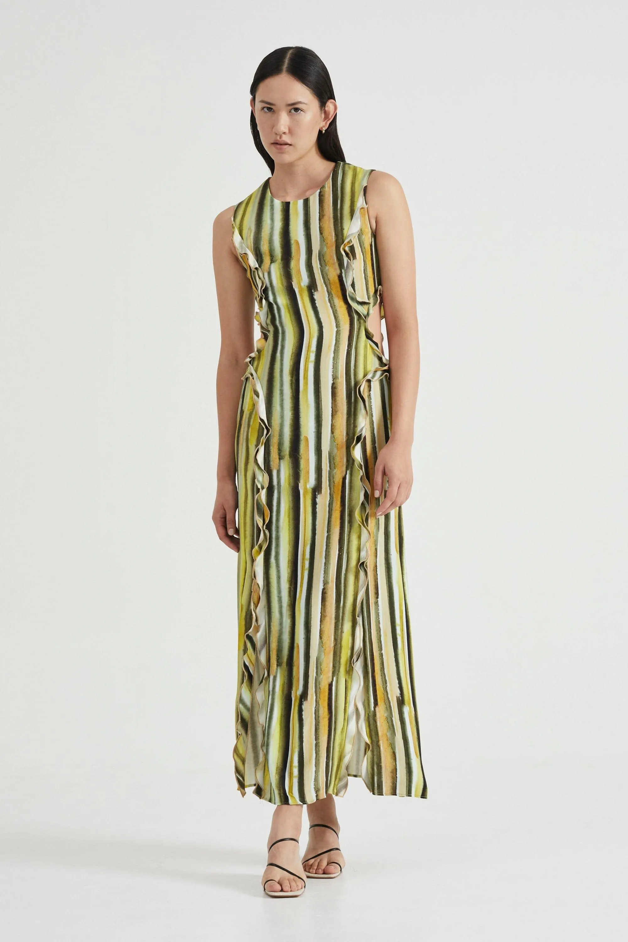 STROKE FRILL MAXI TANK DRESS | BRUSH STROKE