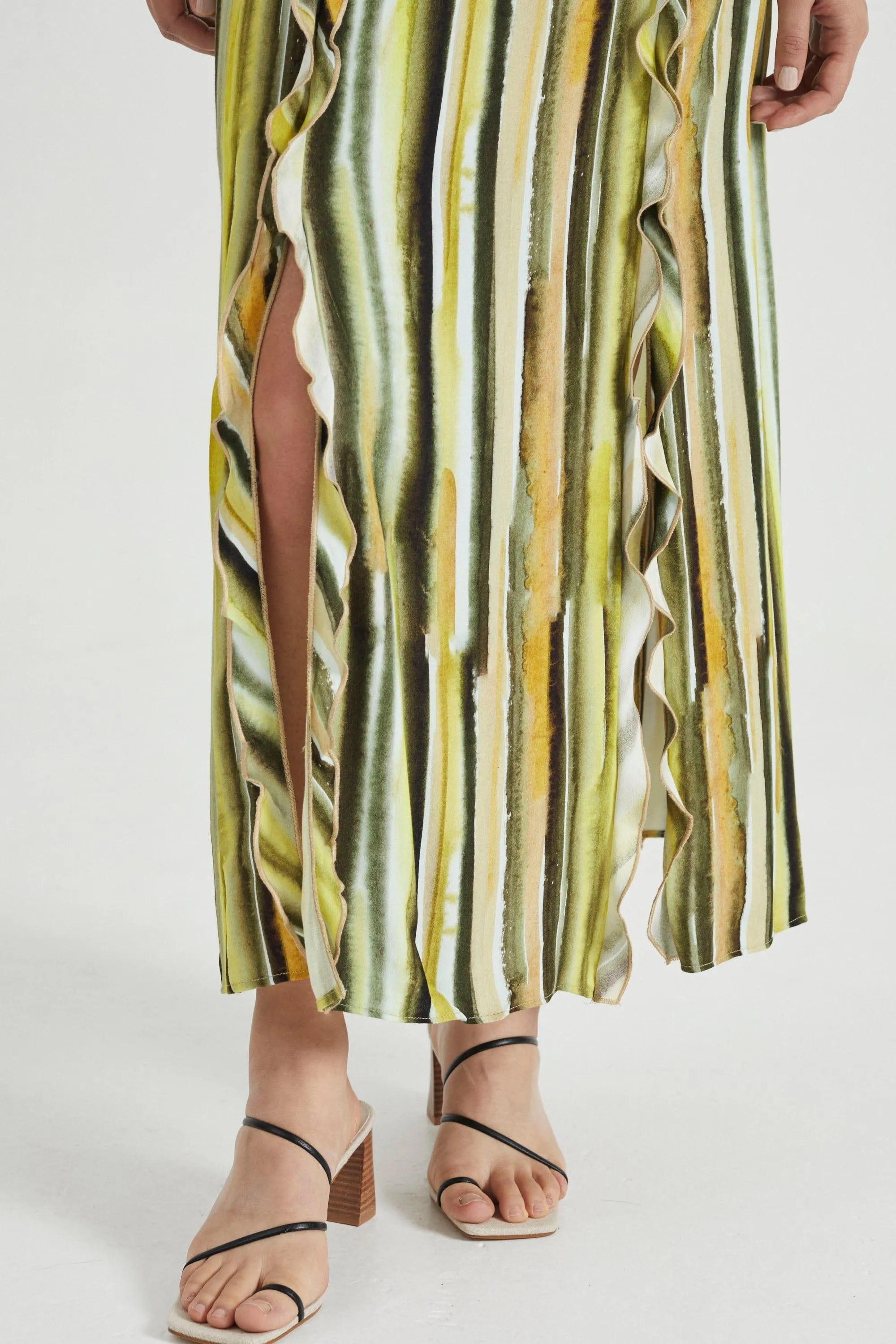STROKE FRILL MAXI TANK DRESS | BRUSH STROKE
