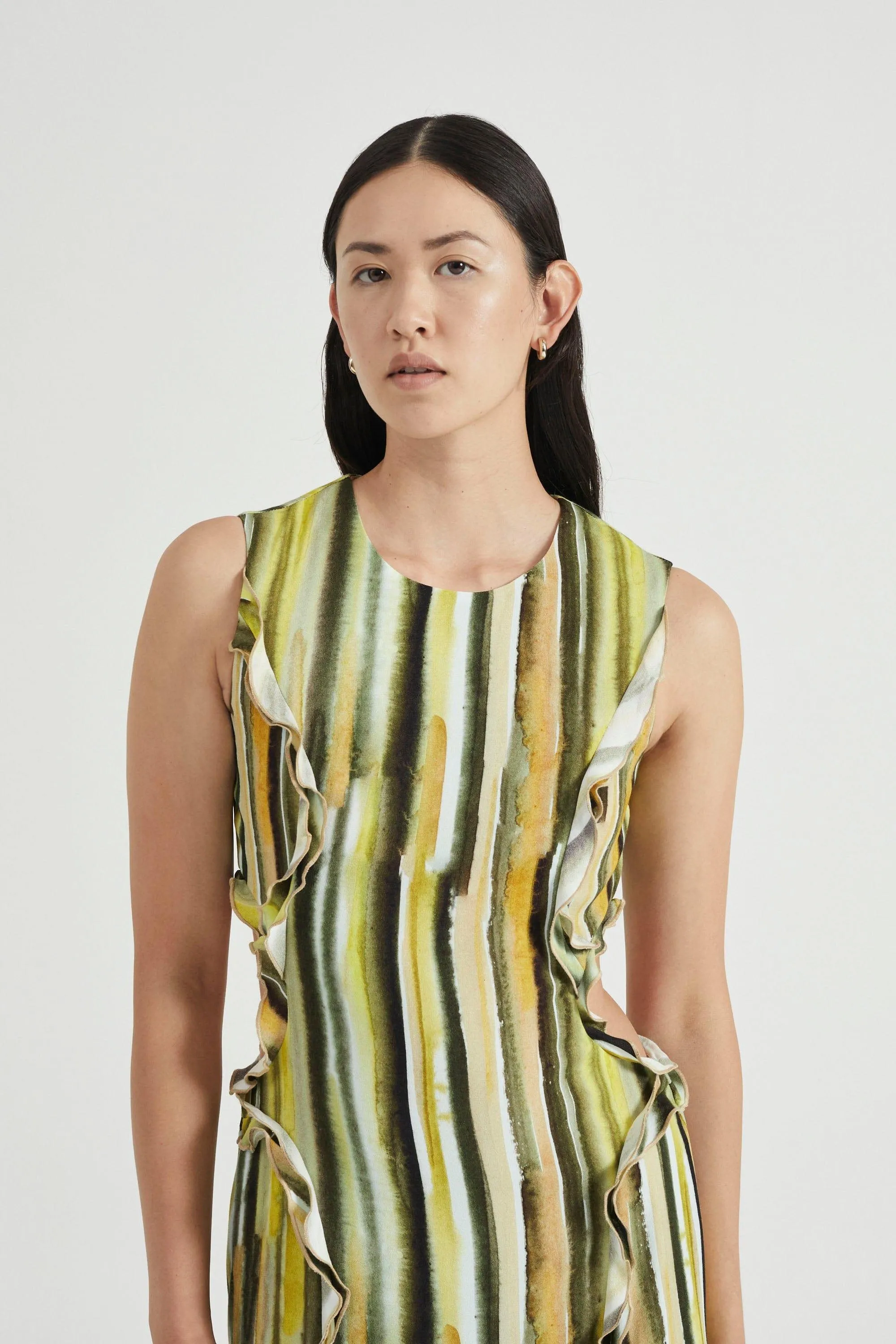 STROKE FRILL MAXI TANK DRESS | BRUSH STROKE