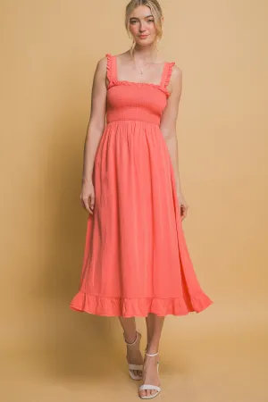 Sunset Coral Smocked Maxi Dress 2/28/25 9655