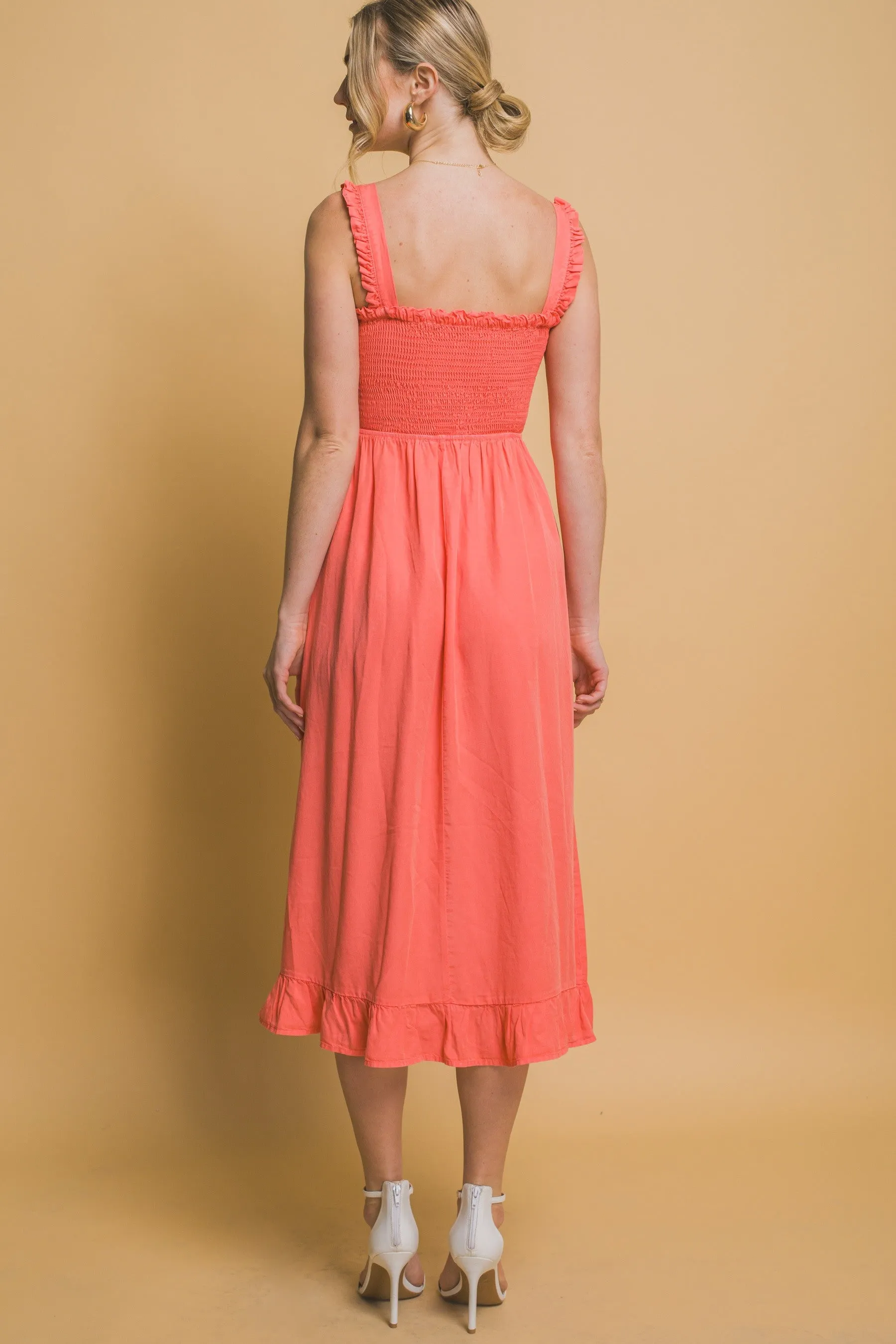 Sunset Coral Smocked Maxi Dress 2/28/25 9655