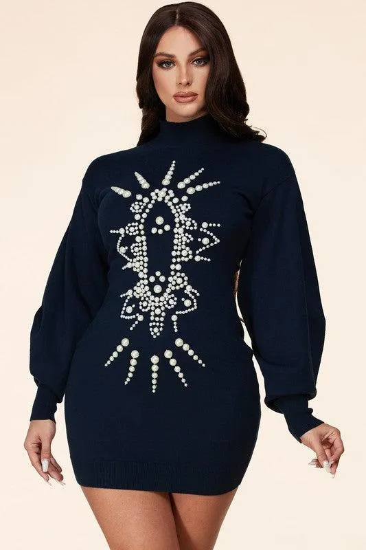 Sweater dress with peal details