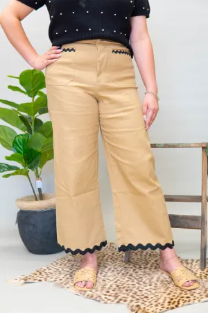 Taupe Ric Rac Trim Pants PH12127