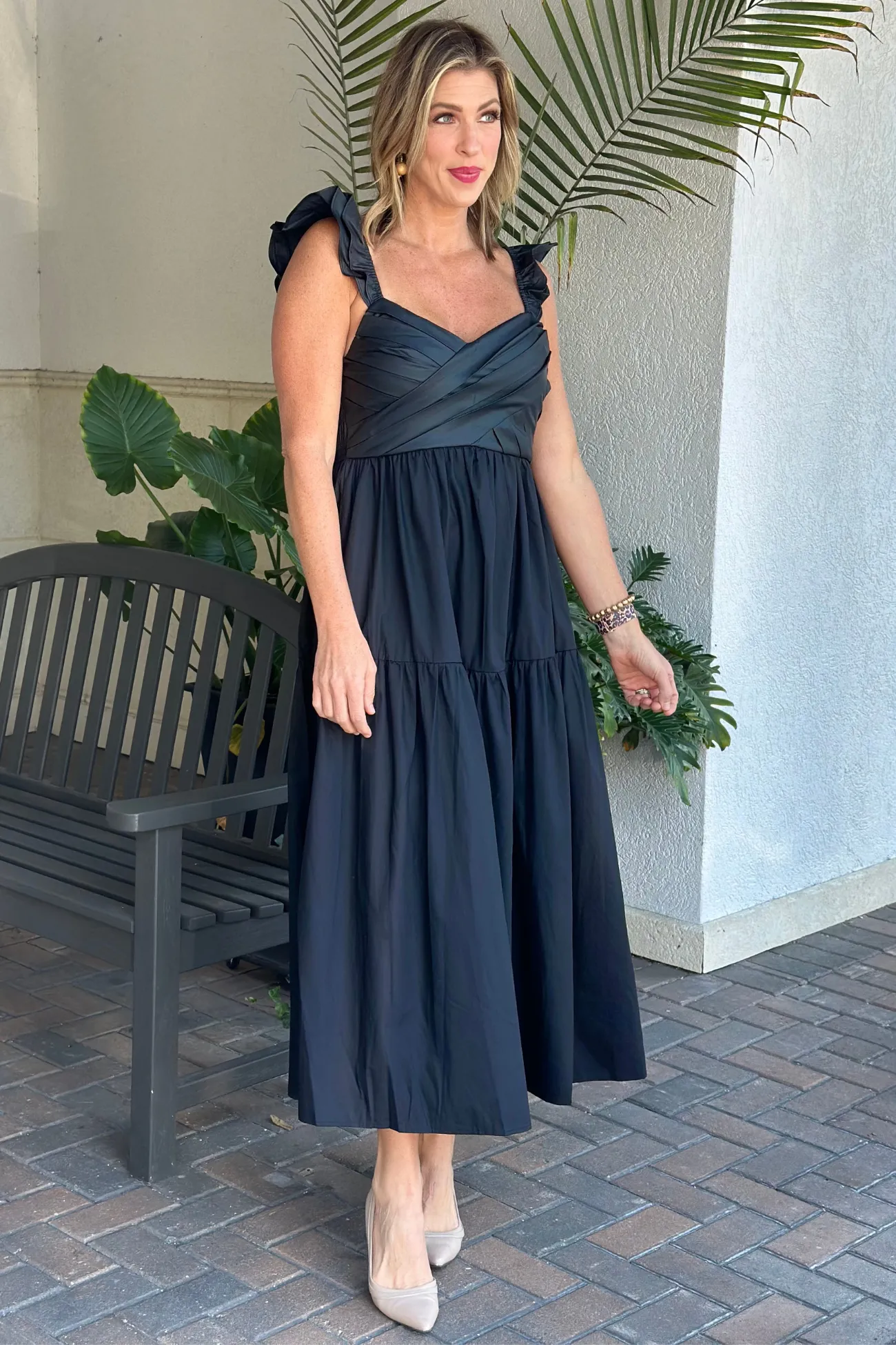 THML Sanderson Mixed Media Tiered Maxi Dress