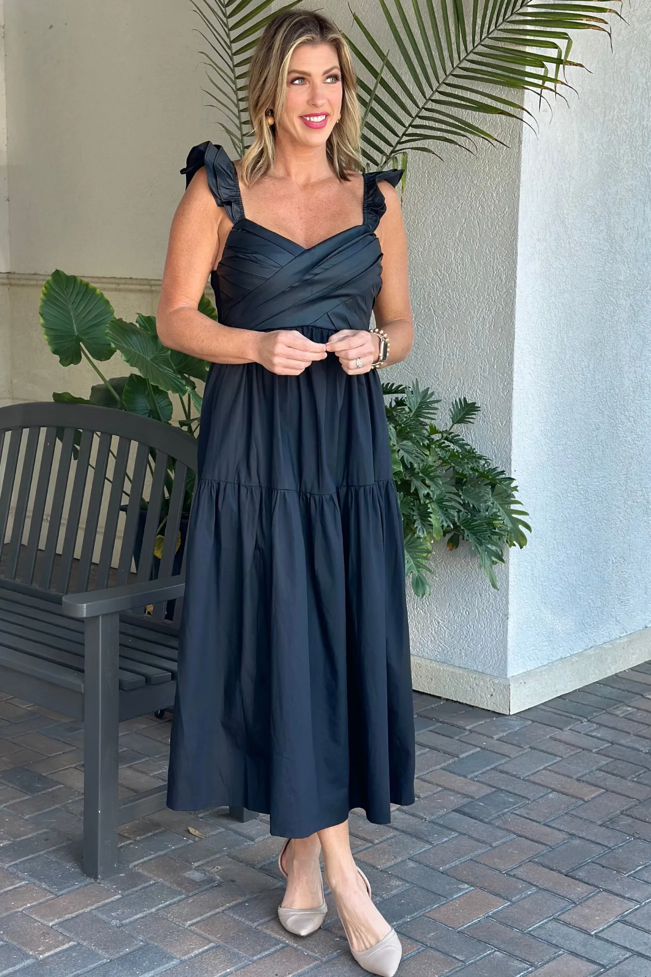 THML Sanderson Mixed Media Tiered Maxi Dress