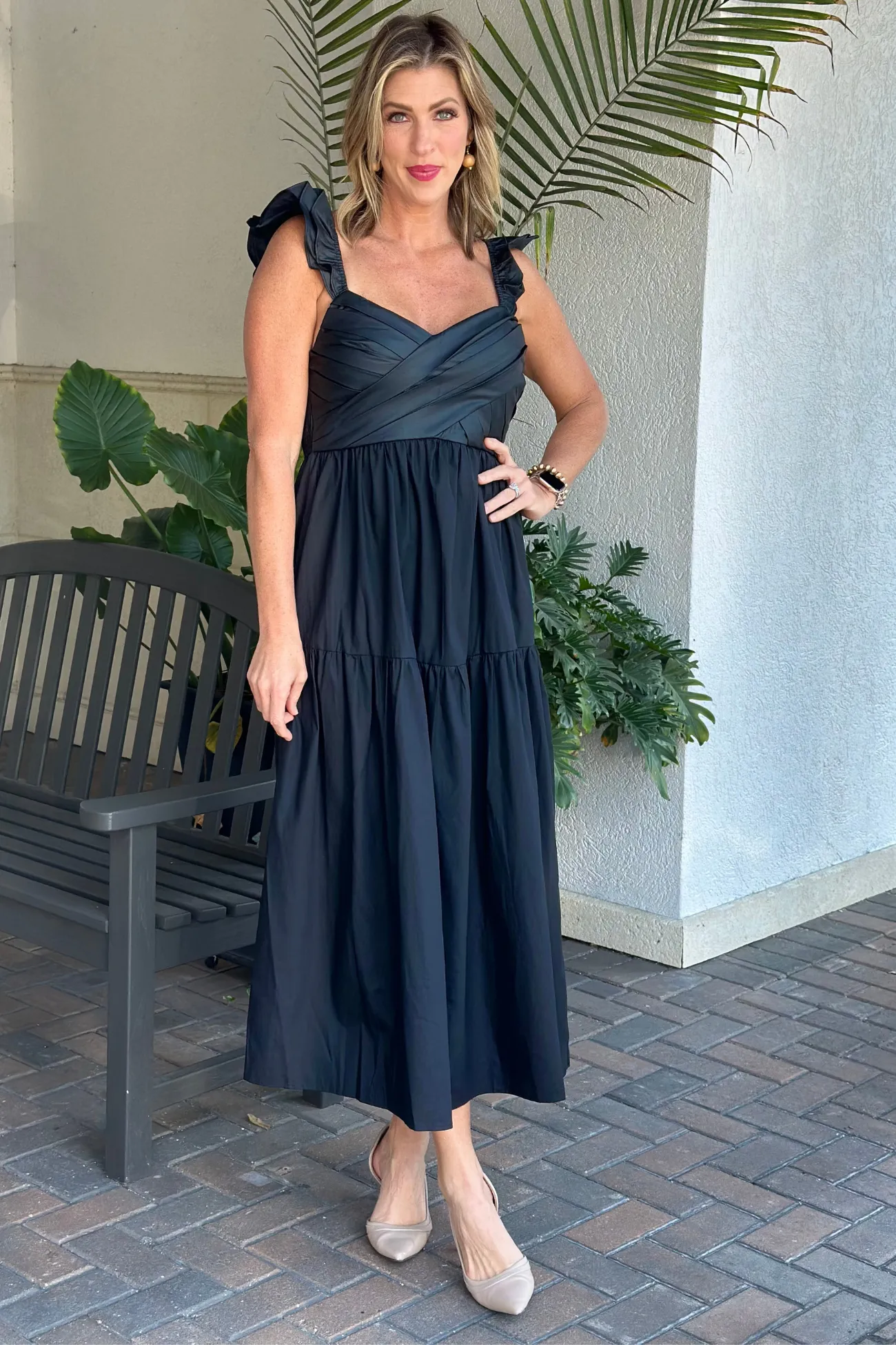 THML Sanderson Mixed Media Tiered Maxi Dress