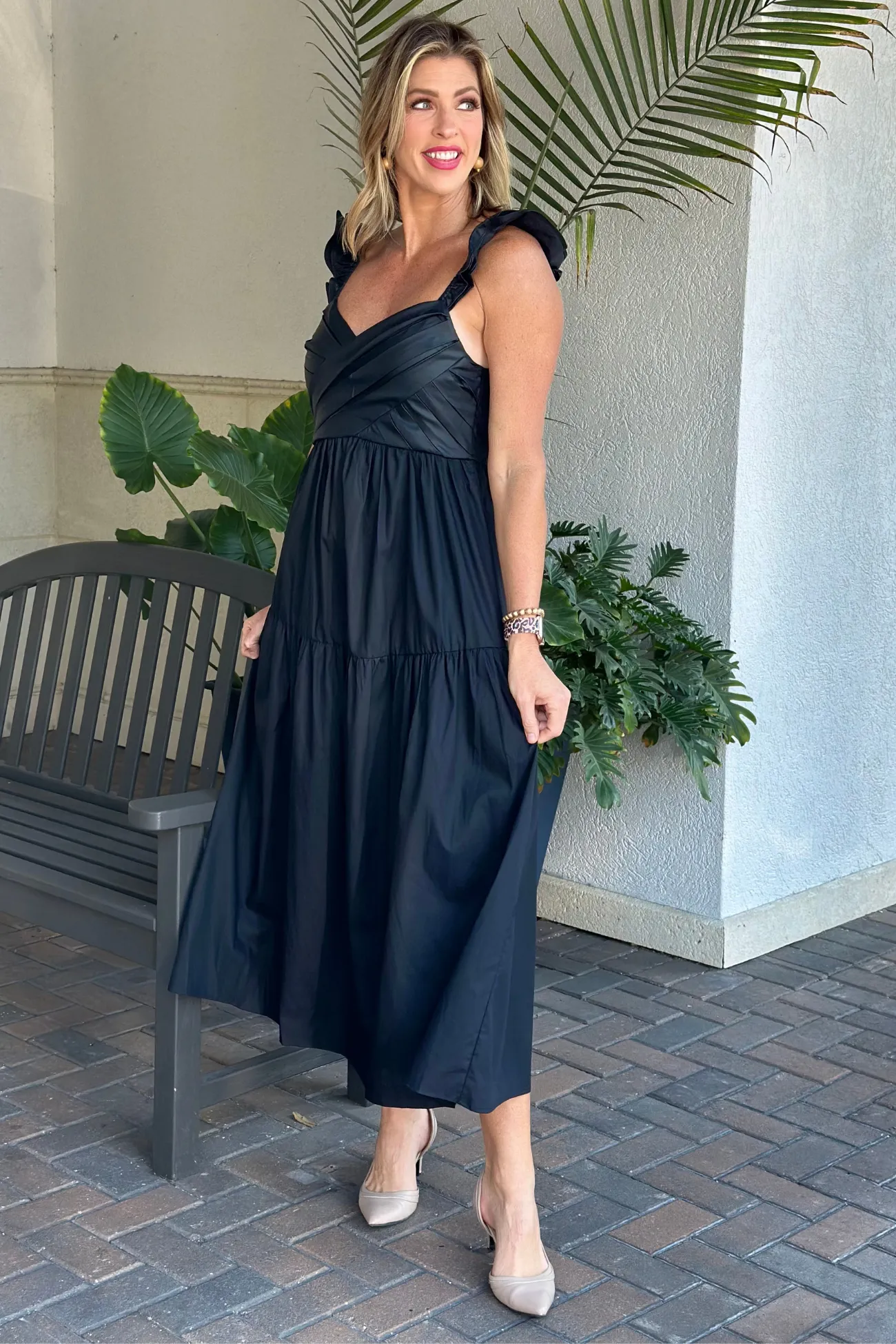 THML Sanderson Mixed Media Tiered Maxi Dress