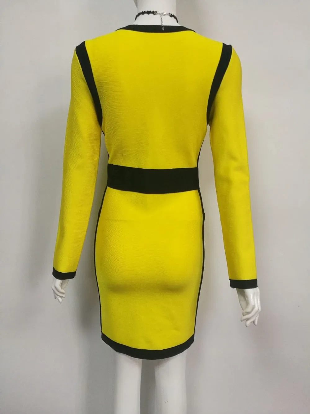 V Neck Bandage Dress Patchwork Bodycon Dress