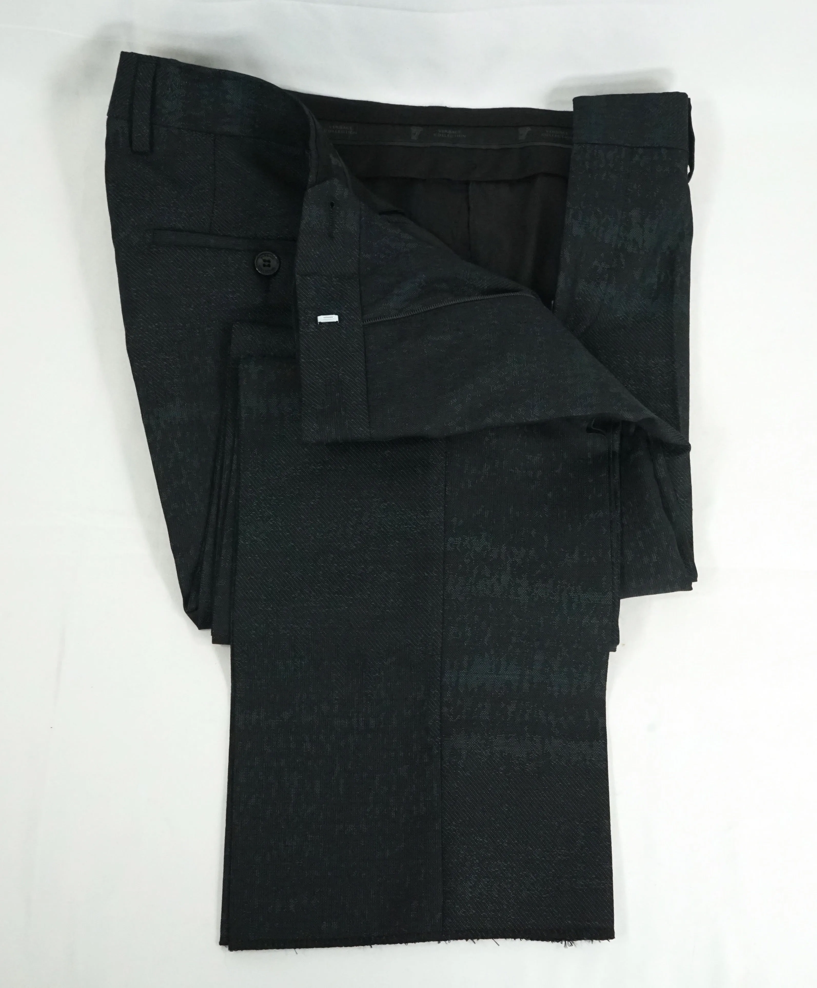 VERSACE COLLECTION -Abstract Textured Jade & Gray Runway Melange Slim Suit - 38R