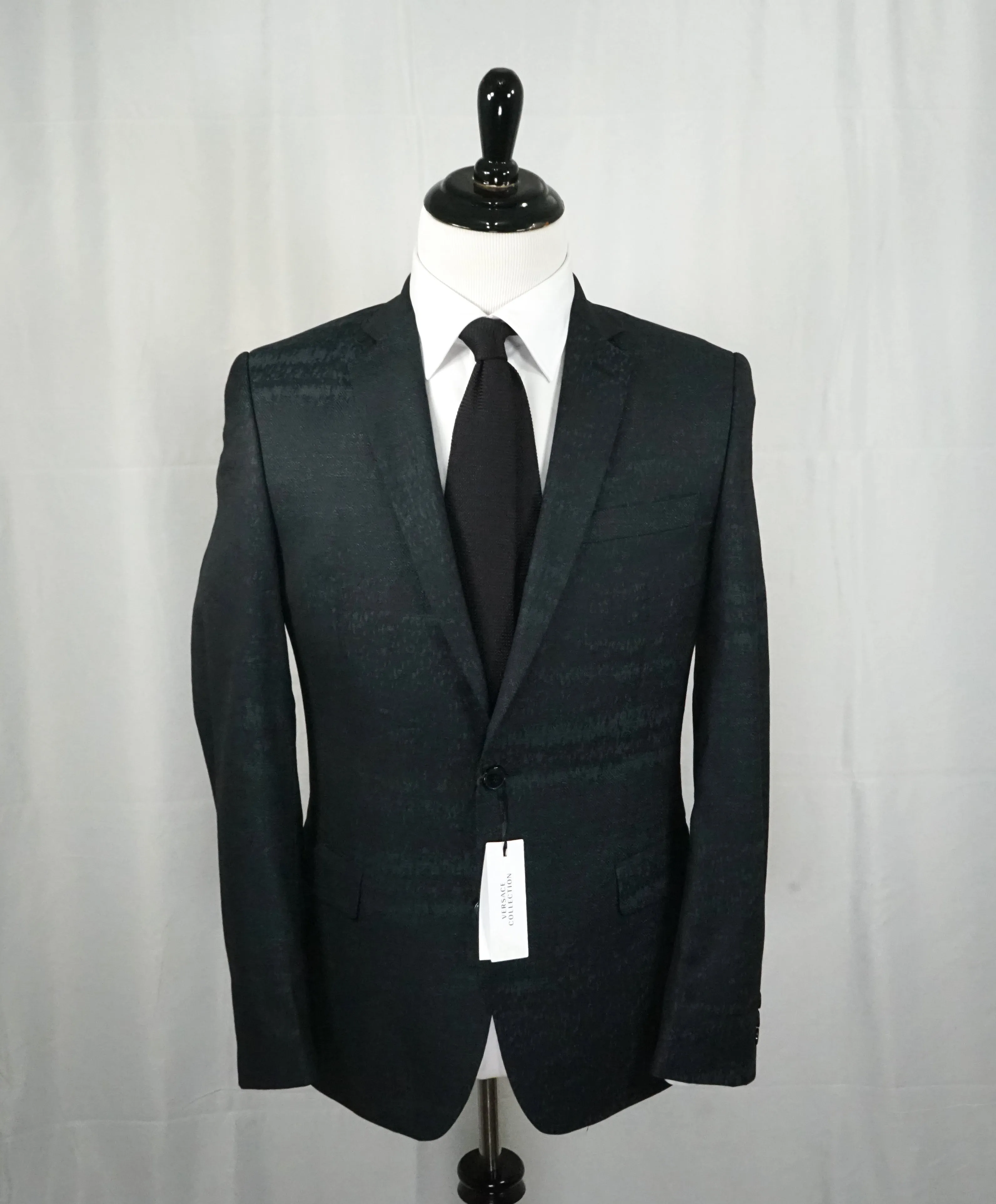 VERSACE COLLECTION -Abstract Textured Jade & Gray Runway Melange Slim Suit - 38R