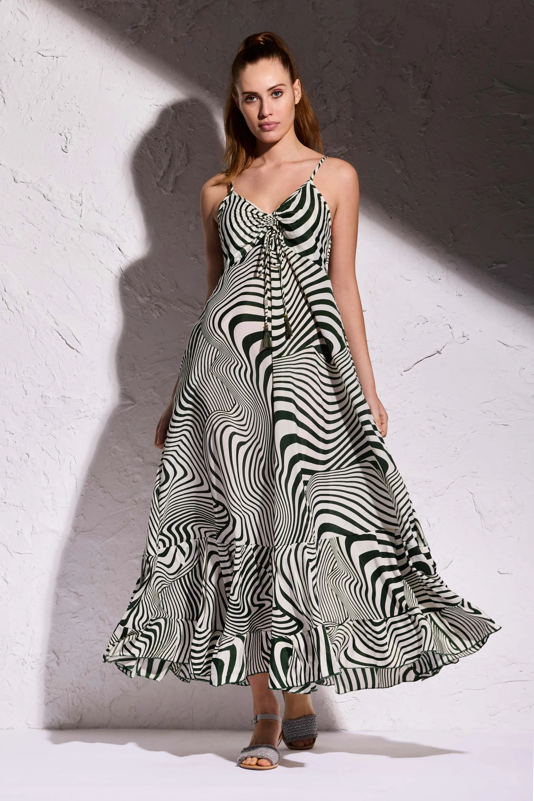 Vestito lungo verde con spalline Angie