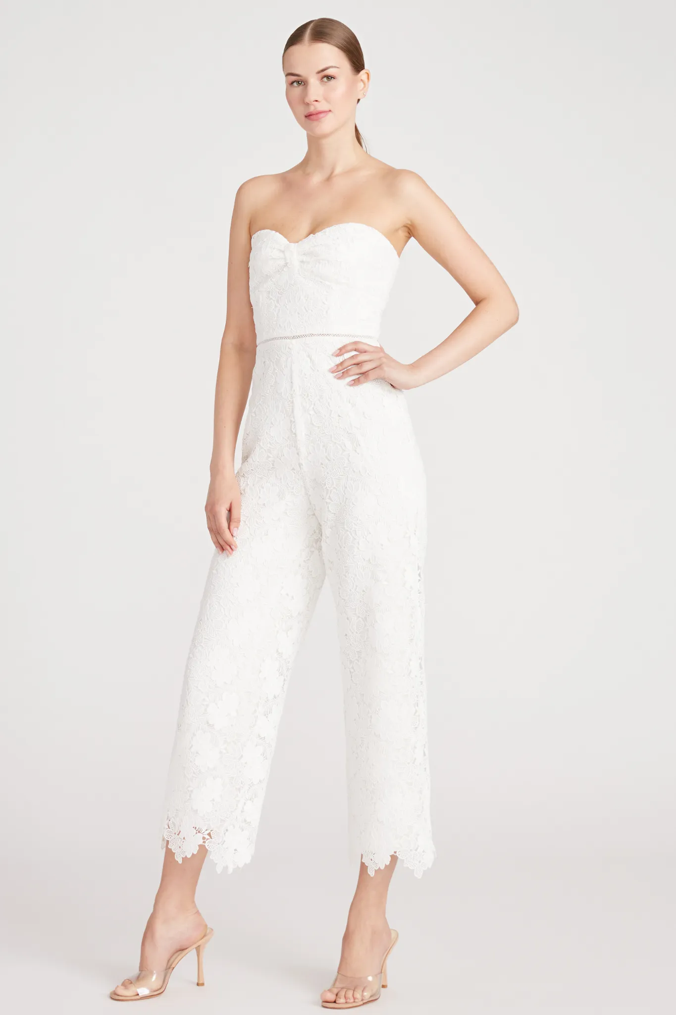 Vida White Lace Jumpsuit by ML Monique Lhuillier - RENTAL