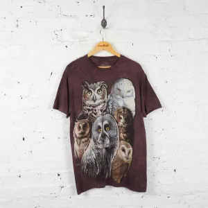 Vintage Tie Dye Owl T-shirt - Brown - M