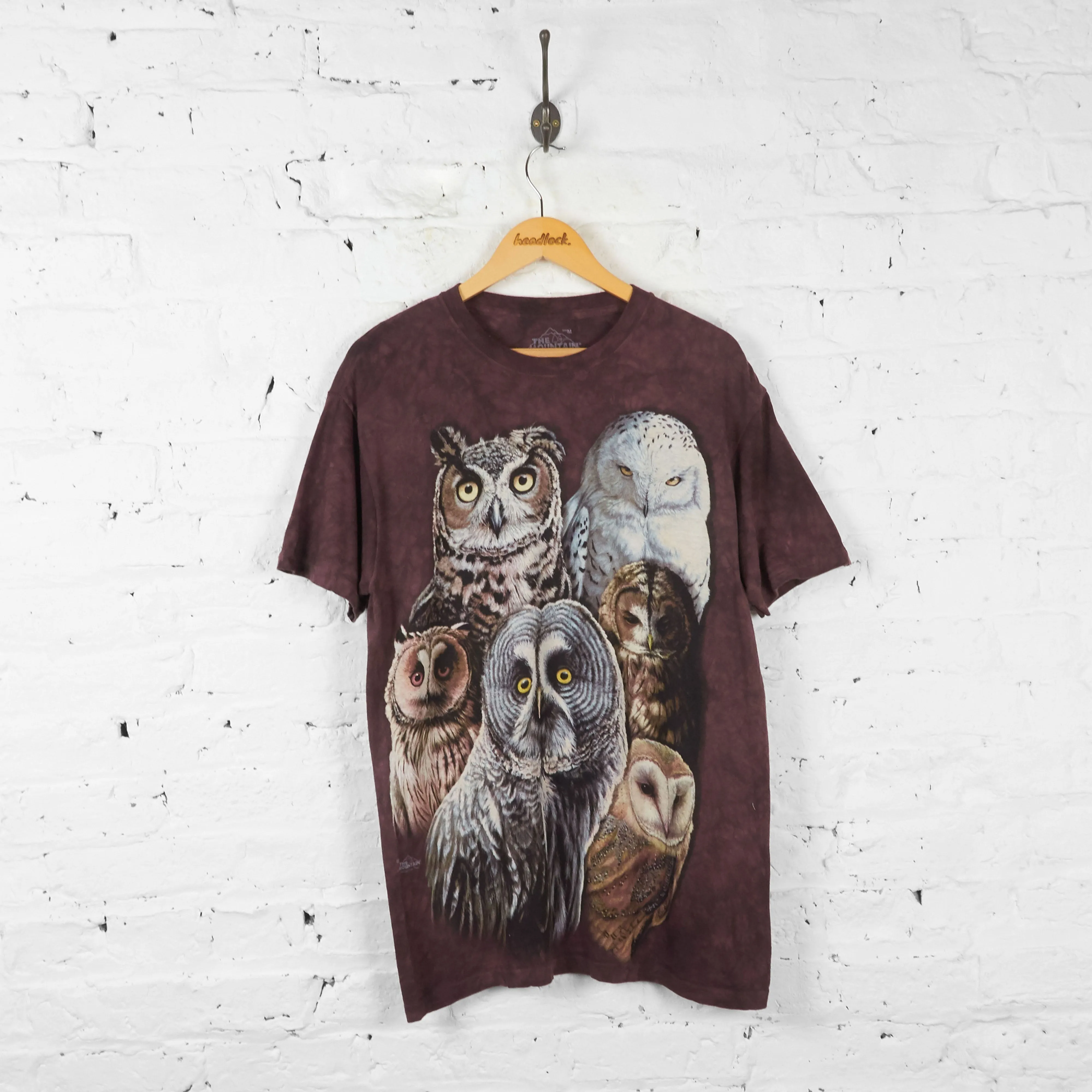 Vintage Tie Dye Owl T-shirt - Brown - M