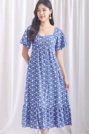 Vivienne Flutter Sleeve Embro Maxi Dress In Dark Blue