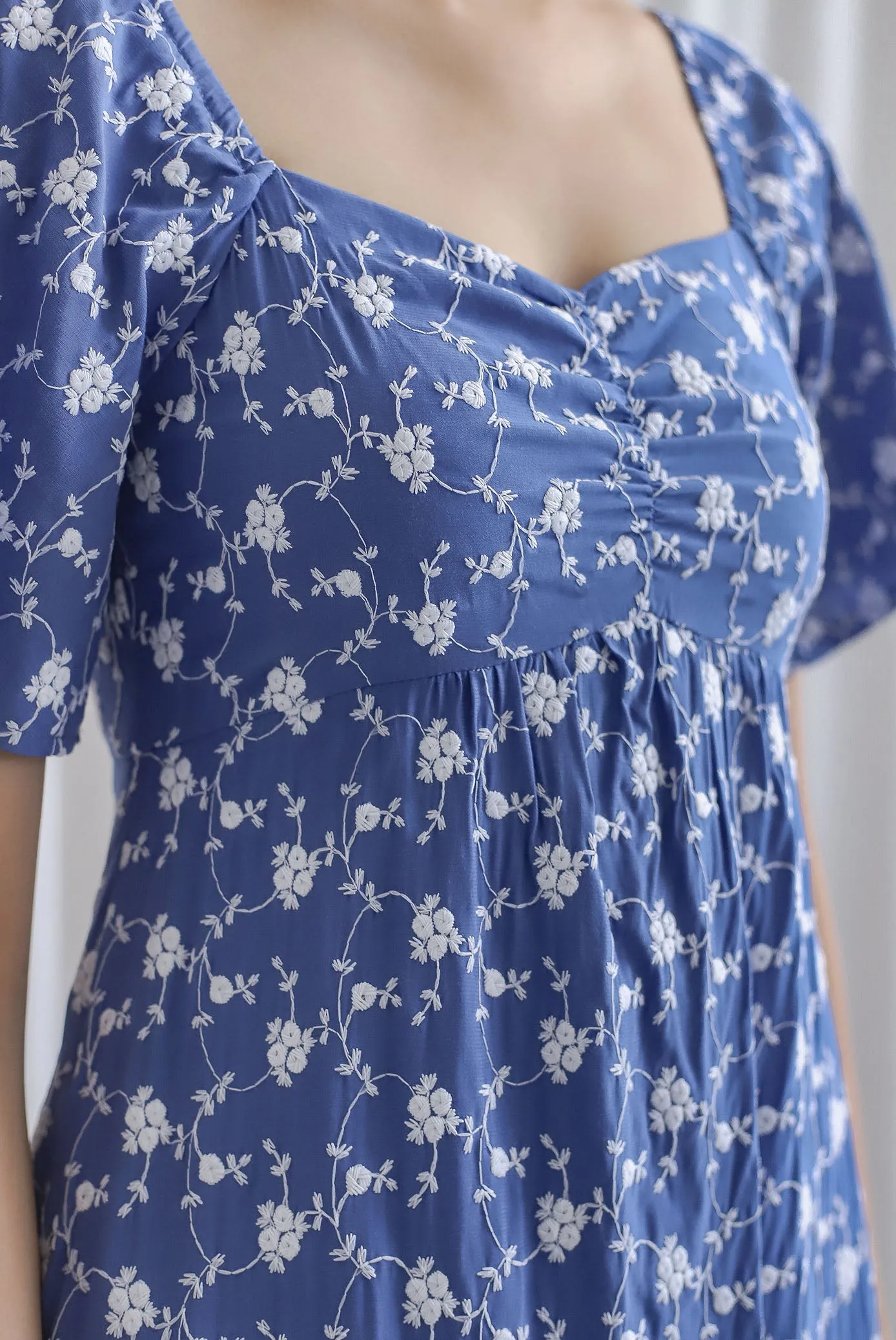 Vivienne Flutter Sleeve Embro Maxi Dress In Dark Blue