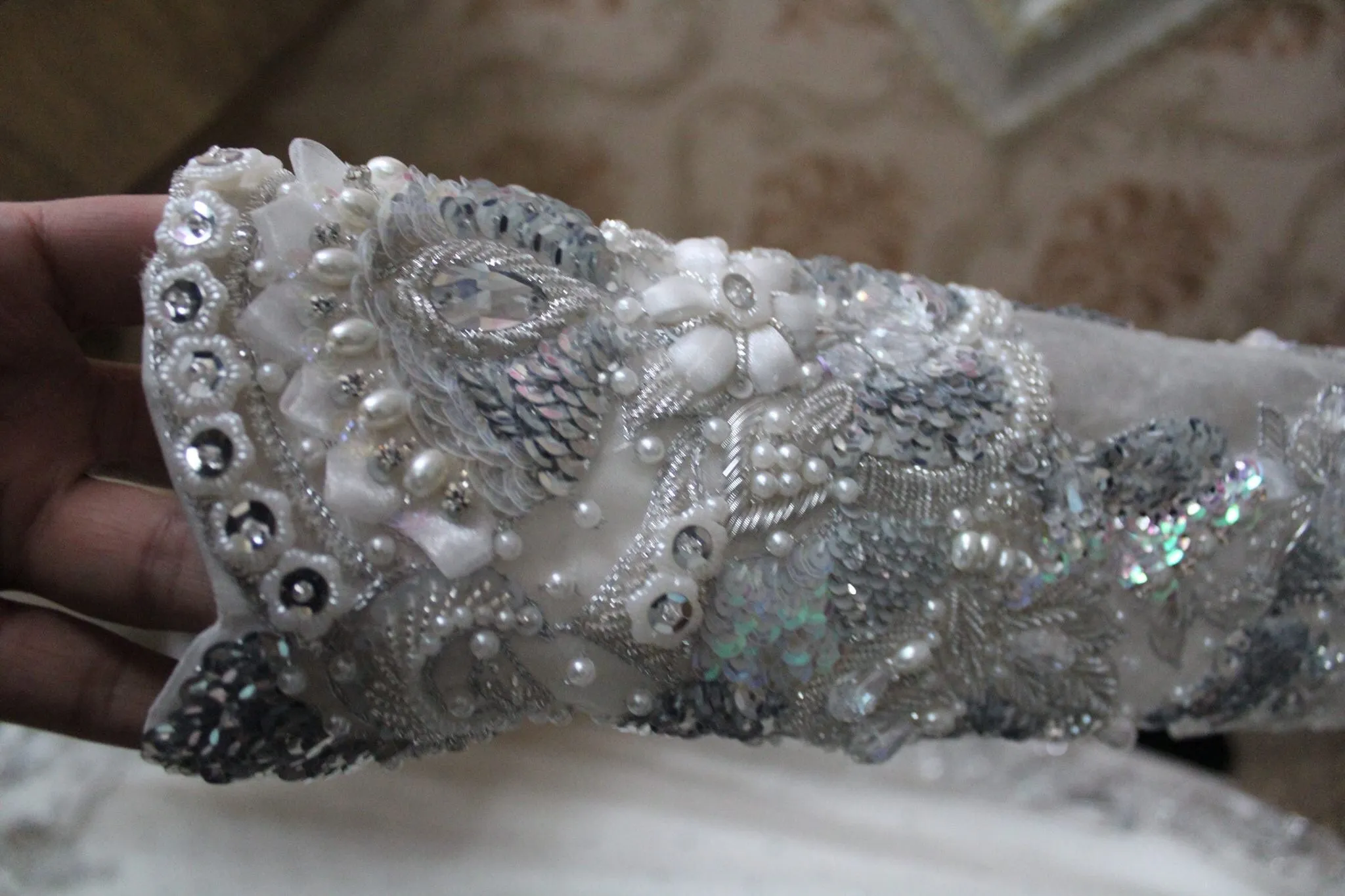 Wedding bride maxi pearls sequance and nugh work M#B 173