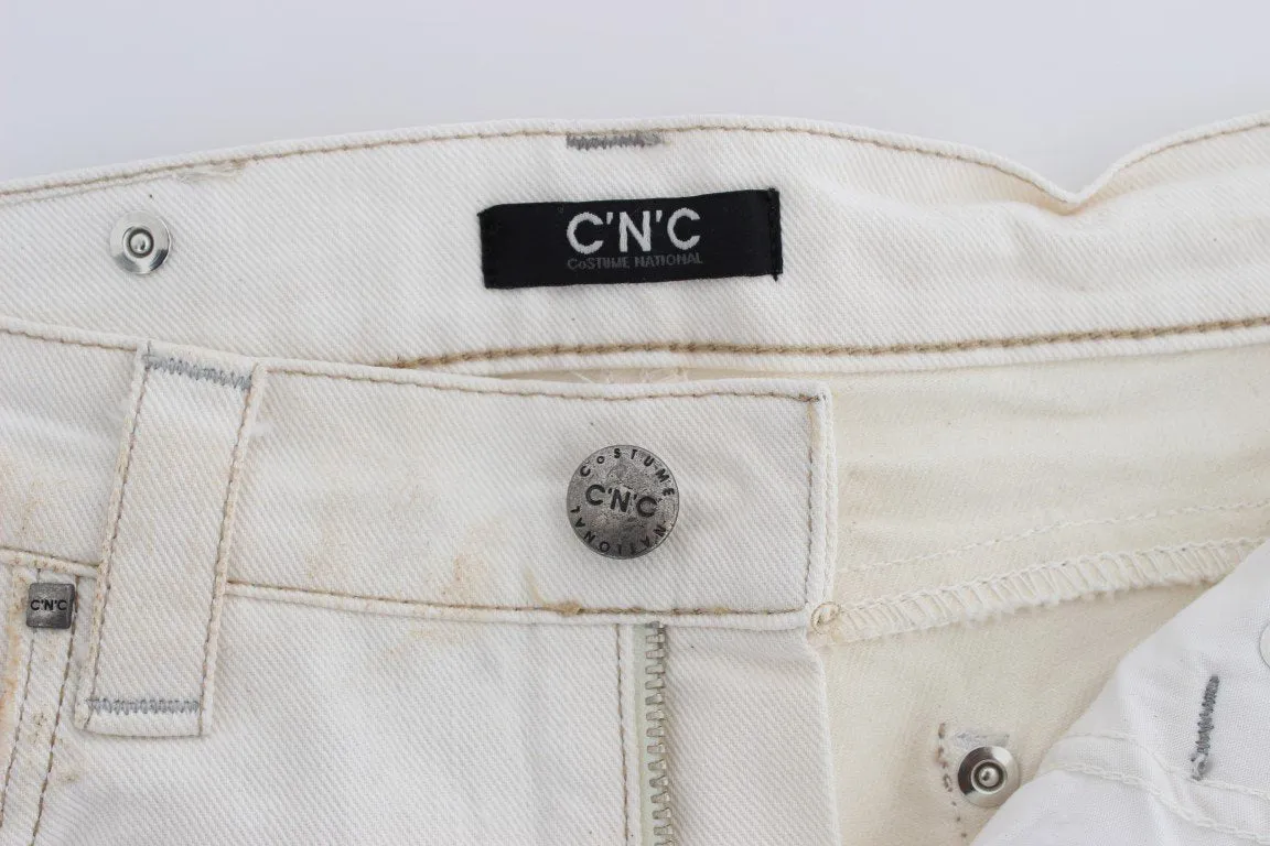 White Cotton Slim Fit Bootcut Jeans