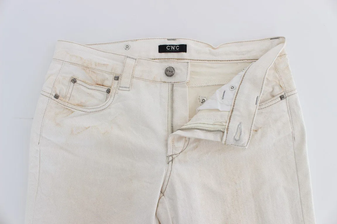White Cotton Slim Fit Bootcut Jeans