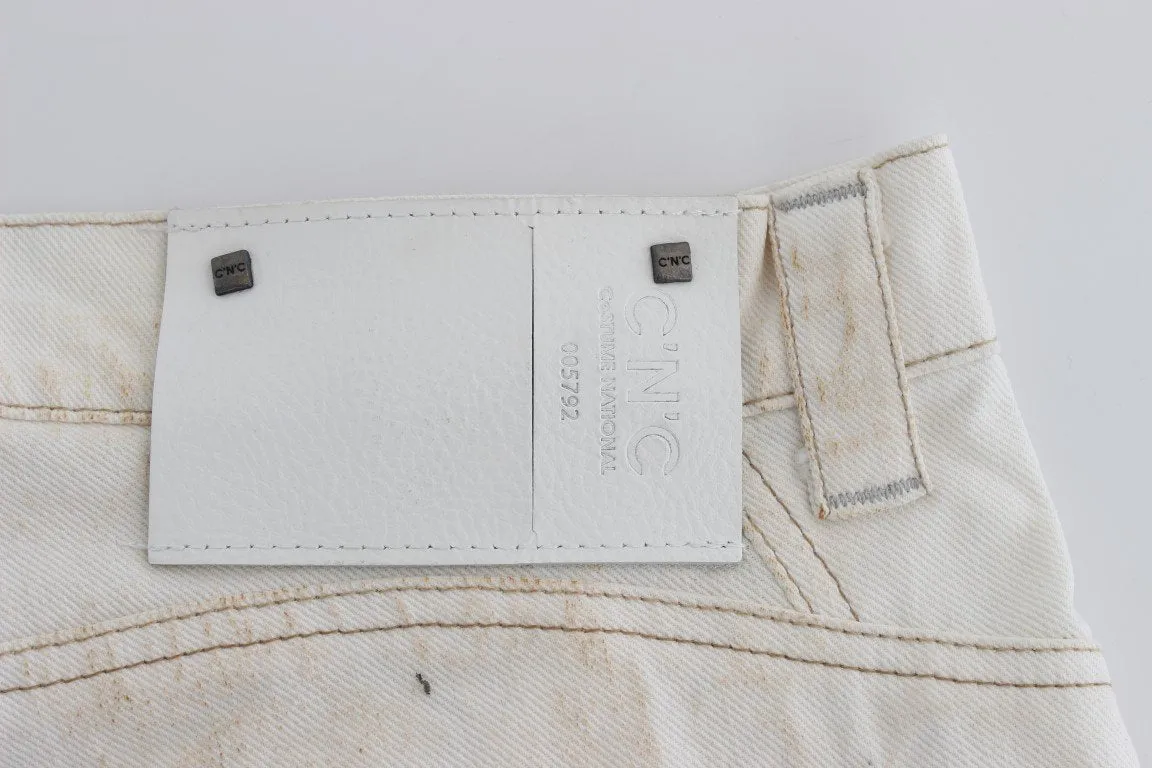 White Cotton Slim Fit Bootcut Jeans