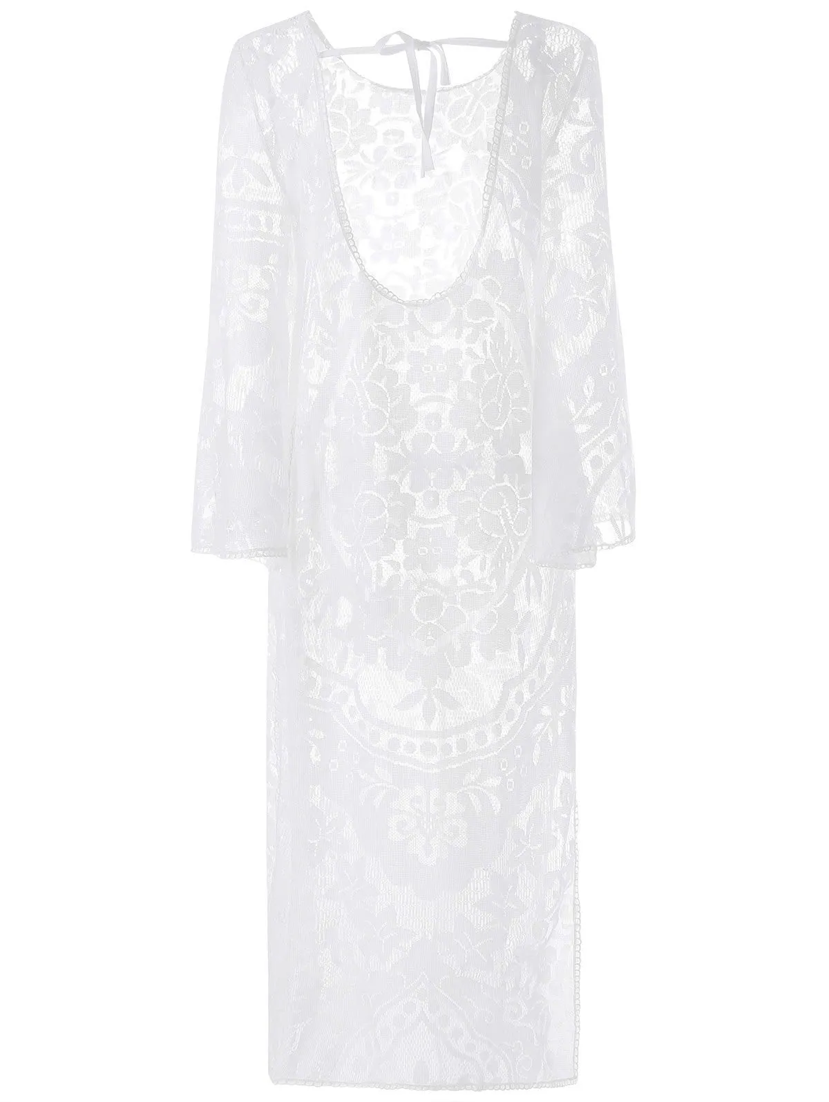 White Flare Sleeve Sheer Lace Maxi Dress