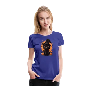 Women's 'Frightful Feline' Premium Tee: Unleash Your Inner Cat-tastrophic Halloween Spirit