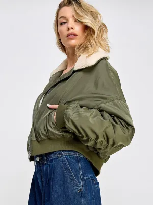 WOMEN'S LONG SLEEVE ZIP UP POCKETS SHERPA BOMBER JACKET