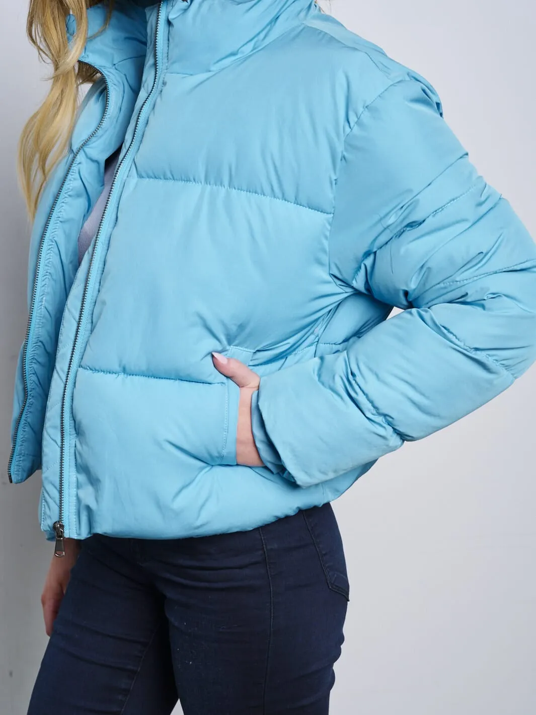 WOMEN'S LONG SLEEVES ZIP UP PUFFER BOMBER JACKET
